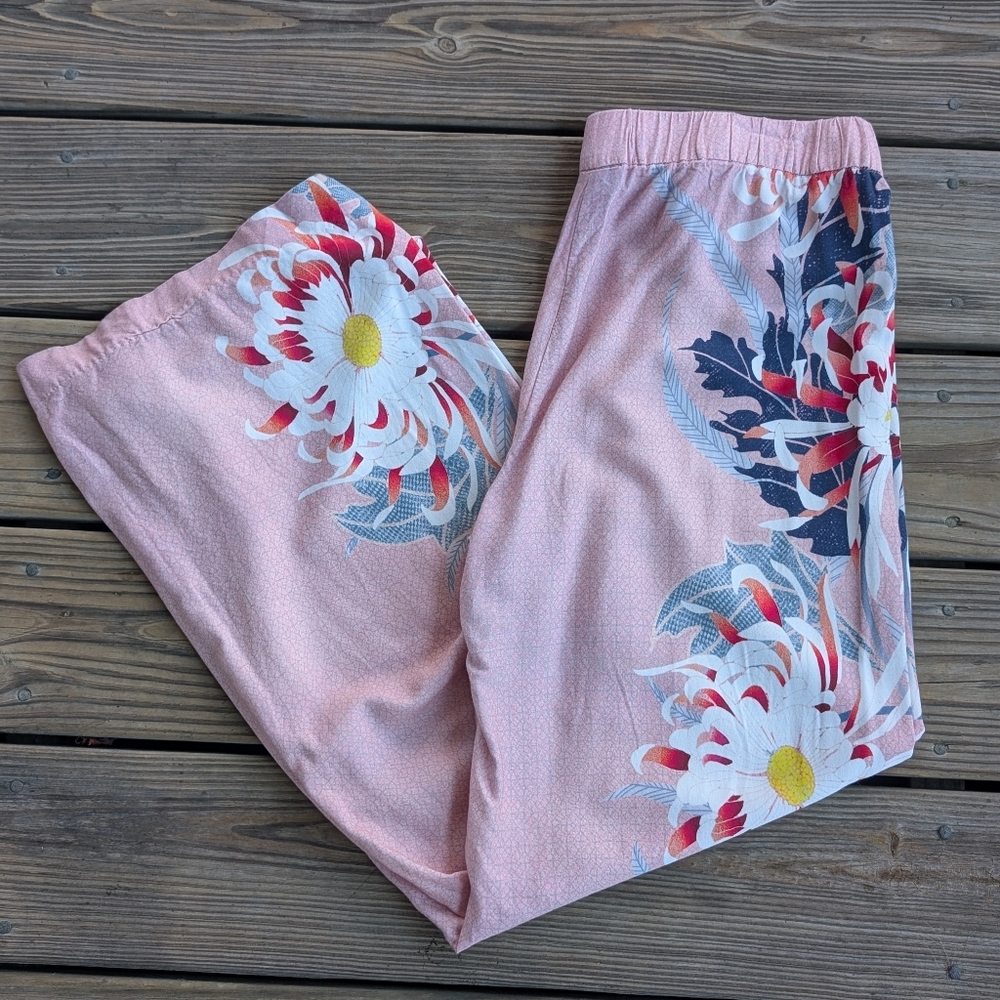 Adrienne Vittadini Floral Pink Wide leg Boho Pants Medium